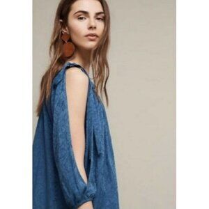 Anthropologie Holding Horses Leyton Blue Open Sleeve Swing Dress Size Small